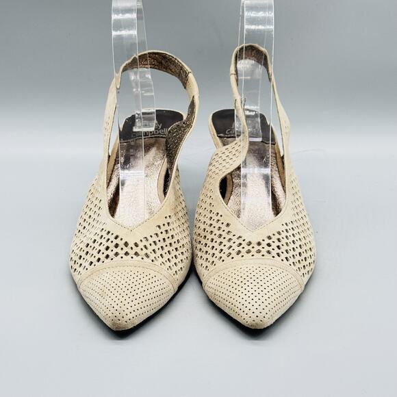 Jeffrey Campbell Shoes Womens 8.5 Beige Suede Slingback Perforated Kitten Heels - Picture 3 of 13